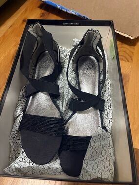 NWT Adrianna Papell Black Beaded Crisscross Ankle Tie Sandals